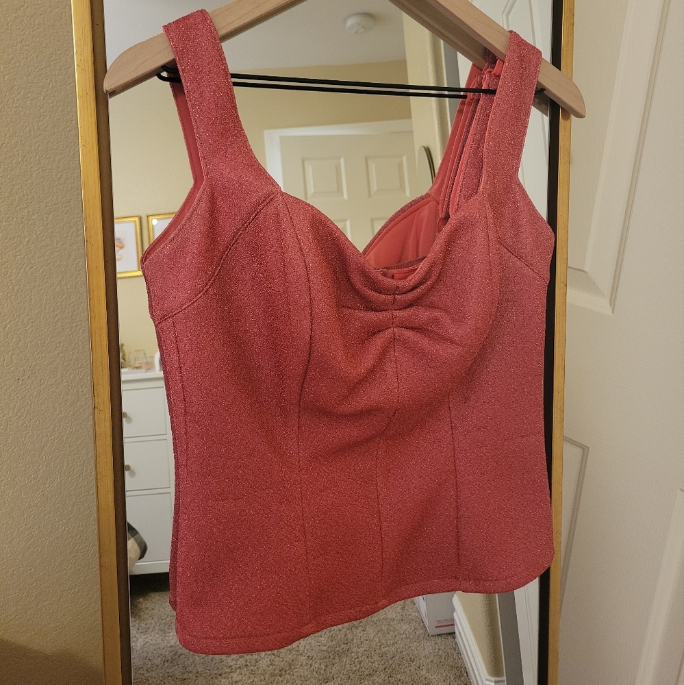 Vixen by Micheline Pitt Vamp Top in Candy Pink Lurex size M